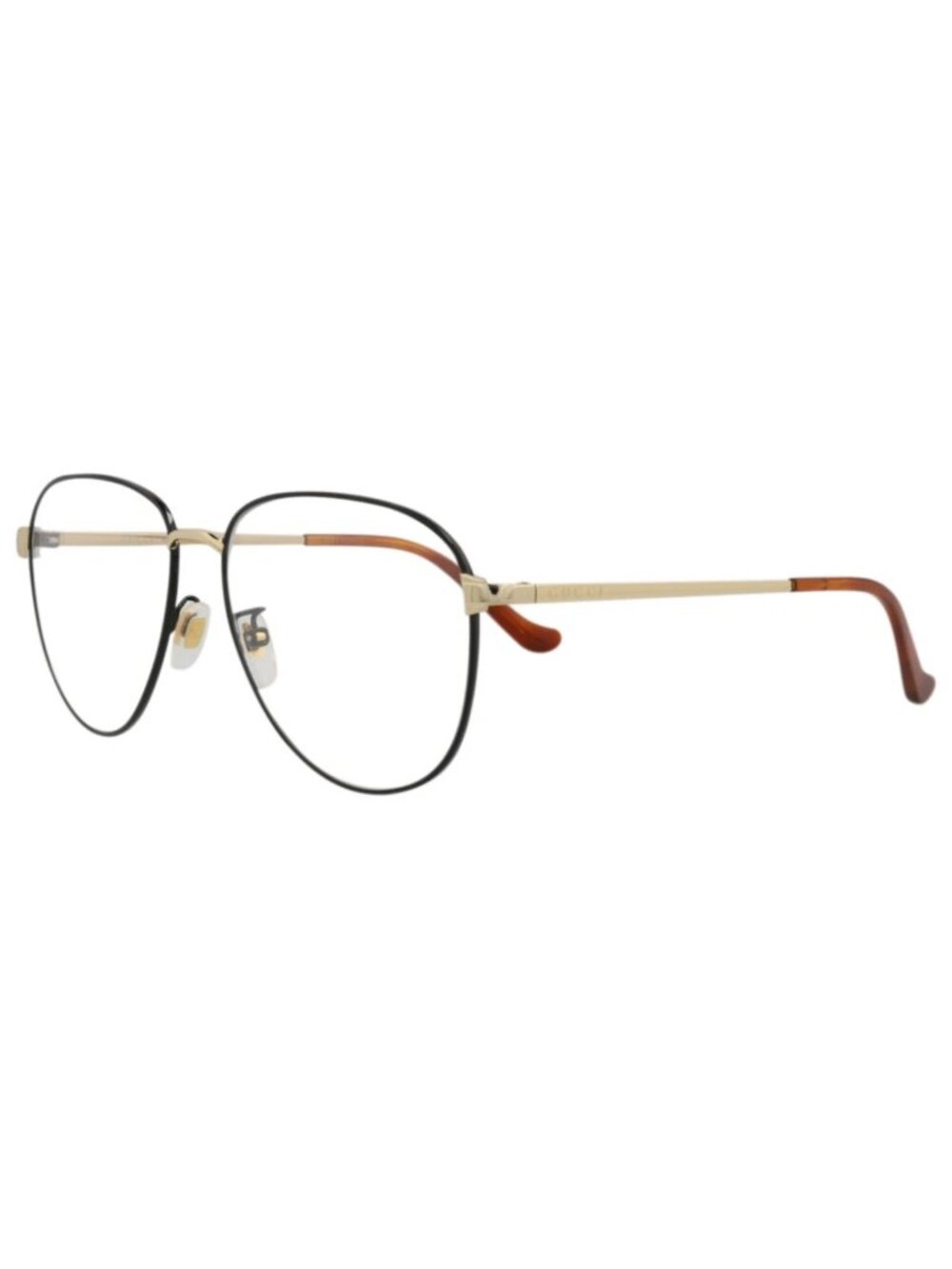 New Gucci Women's Eyeglasses Aviator Metal Frame Mens Black Gold Transparent
